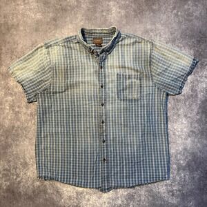 Vintage Schmidt Faded Workwear Mens XL Blue Plaid Short Sleeve Button Down Shirt